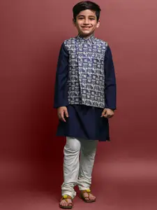 VESHAM Boys Mandarin Collar Regular Kurta With Pyjama & Nehru Jacket