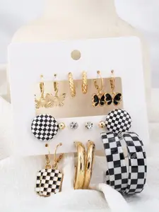 KRYSTALZ Set of 9 Gold Plated Hoop & Studs Earrings