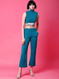 Freehand Green High Neck Tie Up Top  Flared Trouser