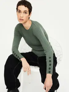 max Ribbed Henley Neck Pullover Sweaters