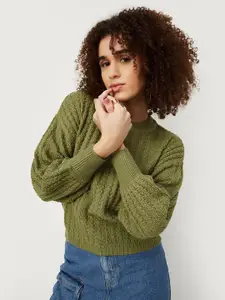 max Cable Knit Round Neck Long Sleeves Pure Acrylic Pullover Sweaters