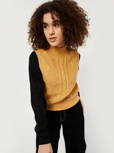 max Cable Knitted Self Design High Neck Pullover Sweaters