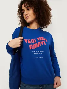 max Typography Printed Round Neck Cotton Pullover Sweatshirt