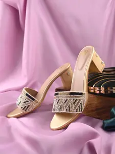 House of Pataudi Ethnic Embellished Fabric Block Heels