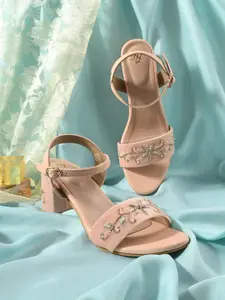 House of Pataudi Embellished Mesh Block Heels With Backstrap