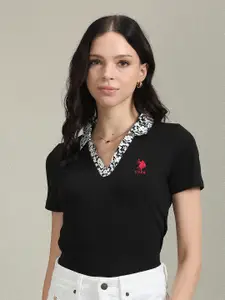 U.S. Polo Assn. Women Slim Fit Polo Collar Cotton T-shirt