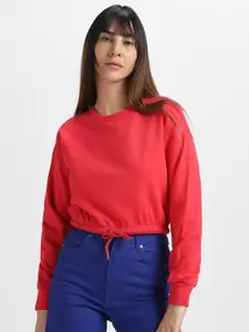 JUNEBERRY Crew Neck Cropped Fleece Pullover Sweatshirt