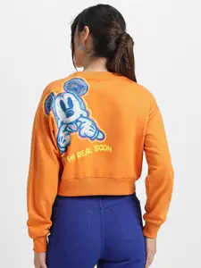 JUNEBERRY Disney Mickey Mouse Printed Crew Neck Fleece Pullover Cropped Sweatshirt