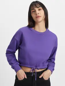 JUNEBERRY Crew Neck Fleece Cropped Pullover Sweatshirt