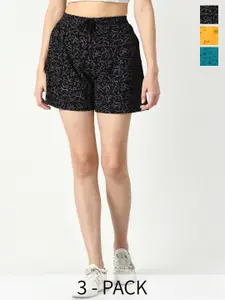 IndiWeaves Pack Of 3 Women Floral Printed Cotton High-Rise Shorts