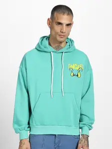 VEIRDO Green Printed Hooded Fleece Sweatshirt