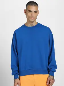 VEIRDO Blue Fleece Oversized Crew Neck Sweatshirt