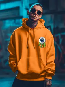 VEIRDO Printed Detail Hooded Fleece Sweatshirt