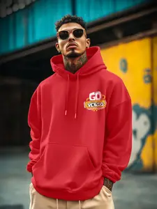 VEIRDO Printed Detail Hooded Fleece Sweatshirt