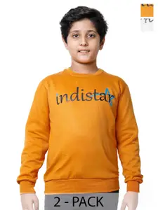 IndiWeaves Boys Pack Of 2 Typography Printed Fleece Pullover Sweatshirt