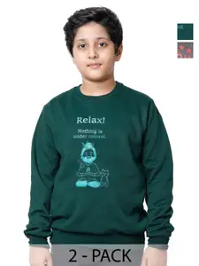 IndiWeaves Boys Pack Of 2 Typography Printed Fleece Pullover Sweatshirt