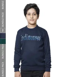 IndiWeaves Boys Pack Of 2 Typography Printed Fleece Sweatshirt