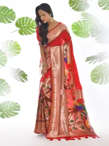KARAGIRI Woven Design Zari Silk Blend Paithani Saree
