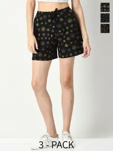 IndiWeaves Women Pack Of 3 Printed High-Rise Cotton Regular Shorts