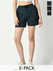 IndiWeaves Women Pack Of 3 Conversational Printed Cotton Shorts