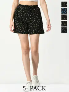 IndiWeaves Women Pack Of 5 Conversational Printed High-Rise Cotton Shorts