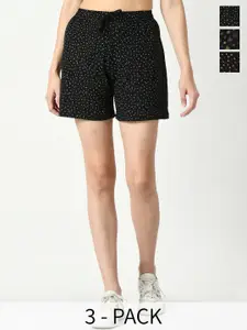 IndiWeaves Women Pack Of 3 Printed High-Rise Cotton Regular Shorts