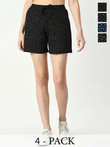 IndiWeaves Women Pack Of 4 Conversational Printed High-Rise Cotton Shorts