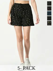 IndiWeaves Women Pack Of 5 Printed High-Rise Cotton Regular Shorts