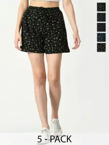 IndiWeaves Women Pack Of 5 Conversational Printed High-Rise Cotton Shorts