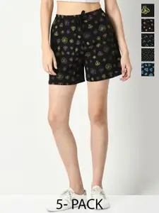 IndiWeaves Women Pack Of 5 Conversational Printed Cotton Shorts
