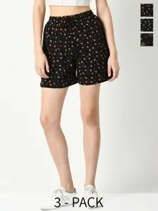 IndiWeaves Pack Of 3 Women Floral Printed Cotton High-Rise Shorts