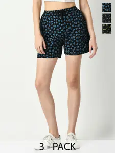 IndiWeaves Women Pack Of 3 Printed High-Rise Cotton Shorts