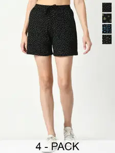 IndiWeaves Women Pack Of 4 Printed Regular Fit High-Rise Cotton Shorts