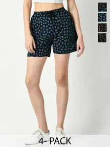 IndiWeaves Women Pack Of 4 Printed High-Rise Cotton Shorts