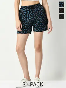 IndiWeaves Women Pack Of 3 Printed Regular Fit Cotton Shorts