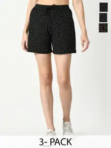IndiWeaves Women Pack Of 3 Floral Printed High-Rise Cotton Shorts