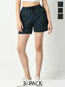 IndiWeaves Women Pack Of 3 Conversational Printed Cotton Shorts