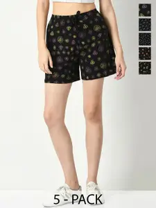IndiWeaves Women Pack Of 5 Floral Printed High-Rise Cotton Shorts