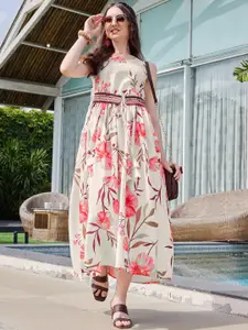 Sangria Floral Printed A-Line Ethnic Dress