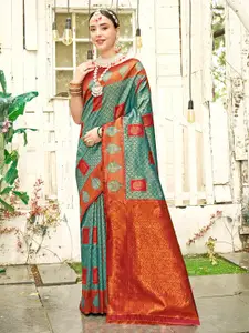 Anouk Turquoise Blue Ethnic Motifs Woven Design Zari Art Silk Kanjeevaram Saree