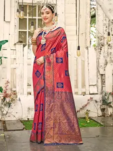 Anouk Red & Blue Geometric Woven Design Zari Art Silk Kanjeevaram Saree