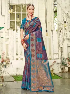 Anouk Blue & Purple Ethnic Motifs Woven Design Zari Kanjeevaram Saree
