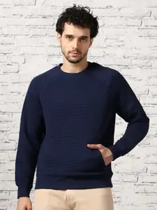 NOBERO Self Design Round Neck Cuffed Sleeves Pullover Sweatshirt