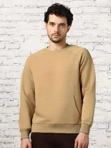 NOBERO Self Design Round Neck Cuffed Sleeves Pullover Sweatshirt