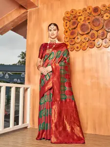 Anouk Maroon & Green Ethnic Motifs Woven Design Zari Art Silk Kanjeevaram Saree