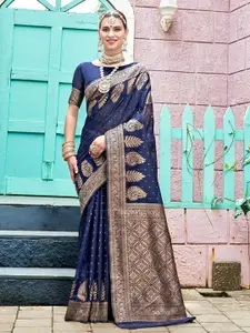 Anouk Blue Ethnic Motifs Woven Design Zari Art Silk Banarasi Saree
