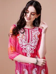 KALINI Pailey Embroidered Chikankari Shadow Work Georgette Straight Kurta