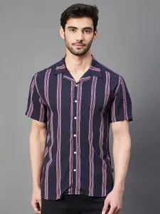 Rigo Comfort Slim Fit Striped Cuban Collar Casual Shirt