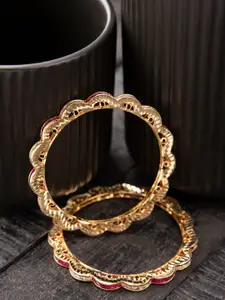 Priyaasi Set Of 2 Gold-Plated Stone-Studded Bangles