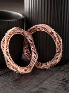 Priyaasi Set Of 2 Rose Gold-Plated AD-studded Bangles